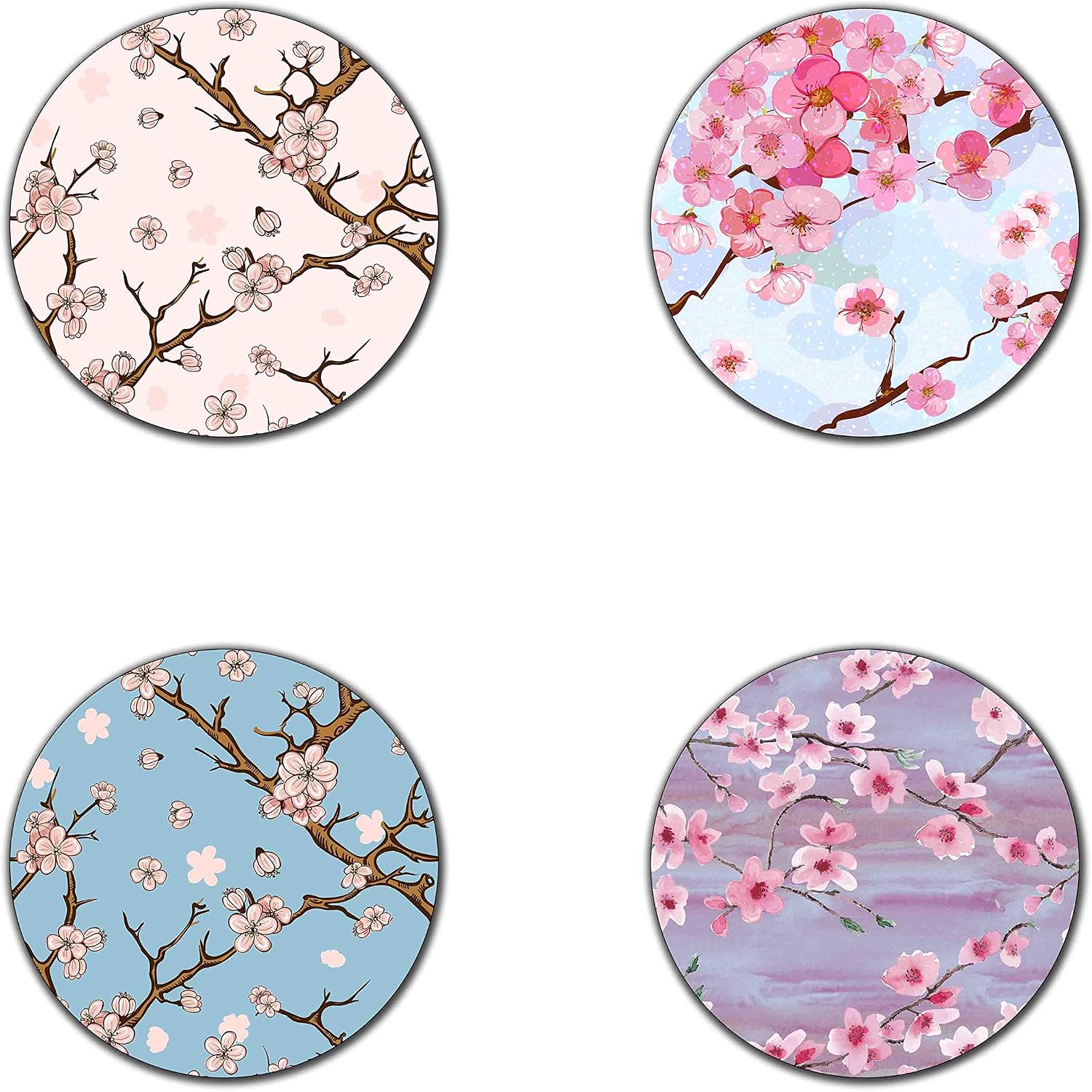 Cherry Blossom Pattern Round Coaster Set - Made of Recycled Rubber - Set of 4 …