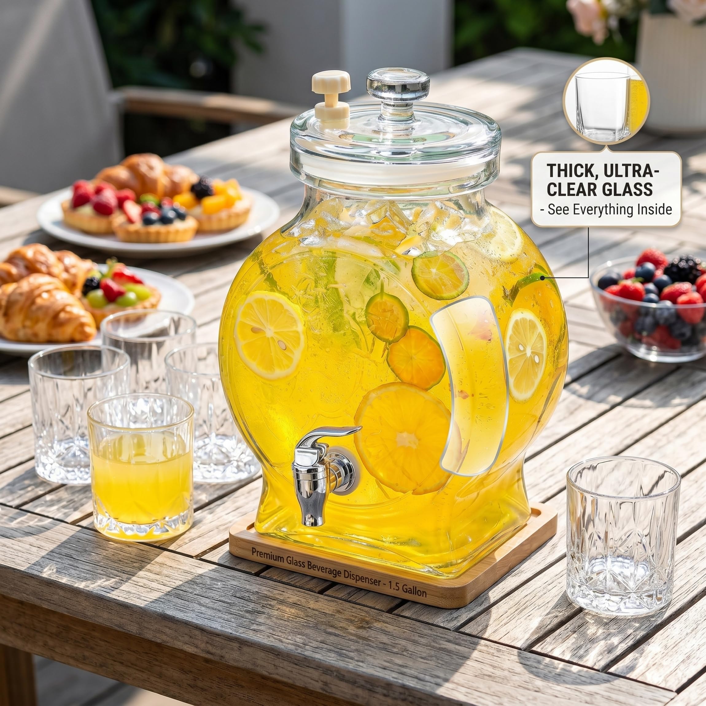 Dispenser per bevande per frigorifero, caraffa dispenser per bevande in vetro trasparente da 2, 5 litri con rubinetto in plastica, contenitore per acqua per feste