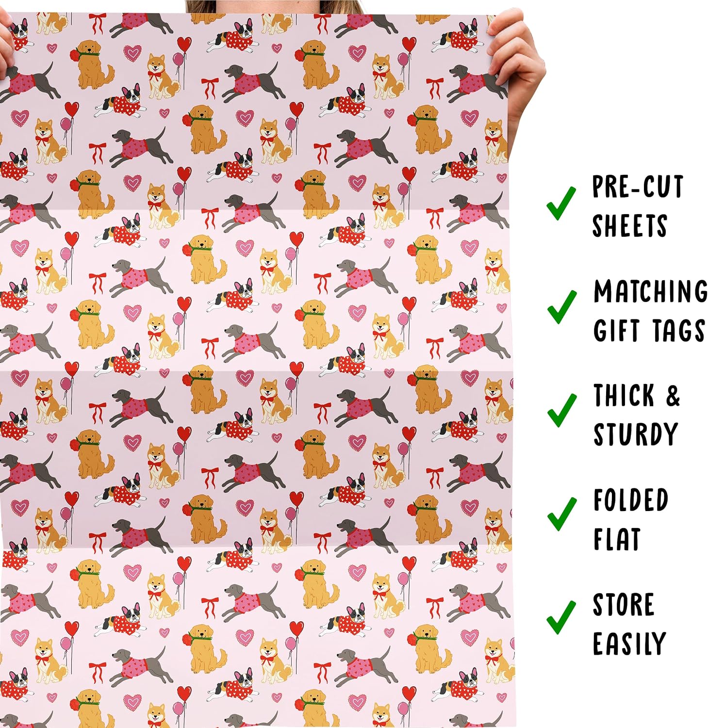 CENTRAL 23 Dogs in Love Gift Wrapping Paper - 6 Sheets of Gift Wrap with Tags - Cute Puppies in Love Design - Anniversary and Valentines Day Wrap for Her Him Newlyweds - Pink - Comes with Tags image 5