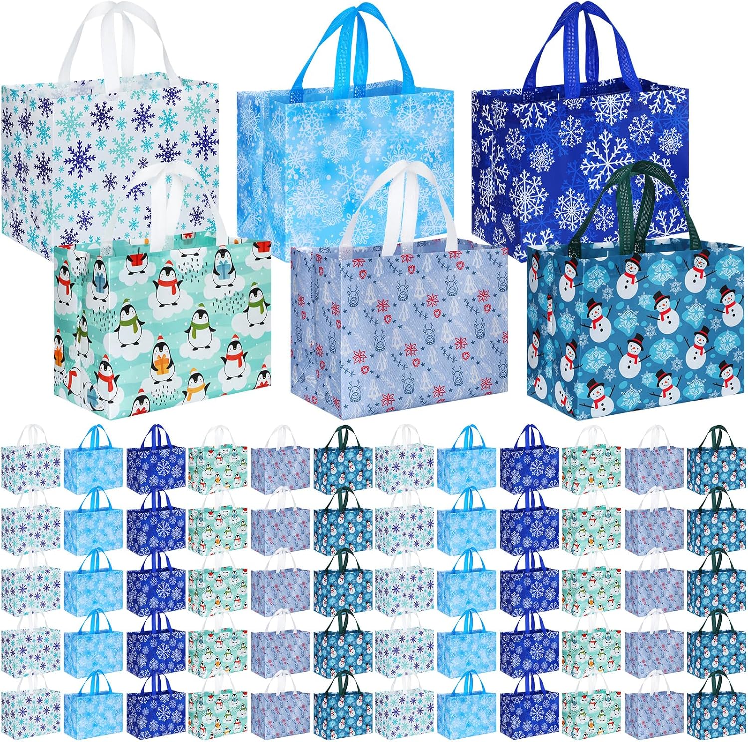 Talltalk 120 Pcs Christmas Gift Tote Bags Bulk Christmas Non Woven Treat Bags with Handle 12.8 x 9.8 x 6.7 in(Winter)
