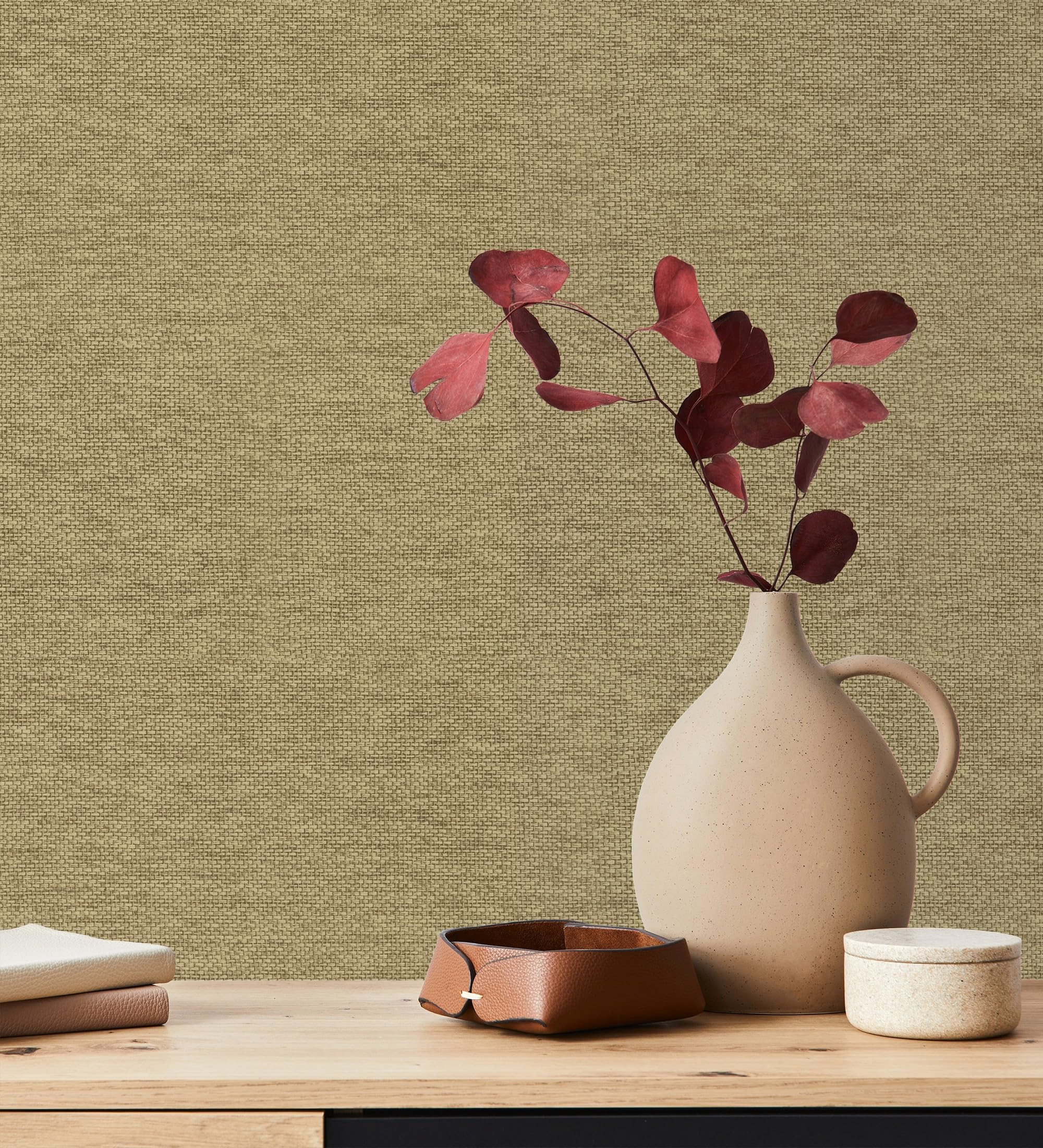 GAULAN 682881 - Papel pintado vinílico efecto fibra vegetal imitación rafia en relieve color oro viejo para pared salón cocina dormitorio pasillo - Rollo de 10 m x 0,53 m