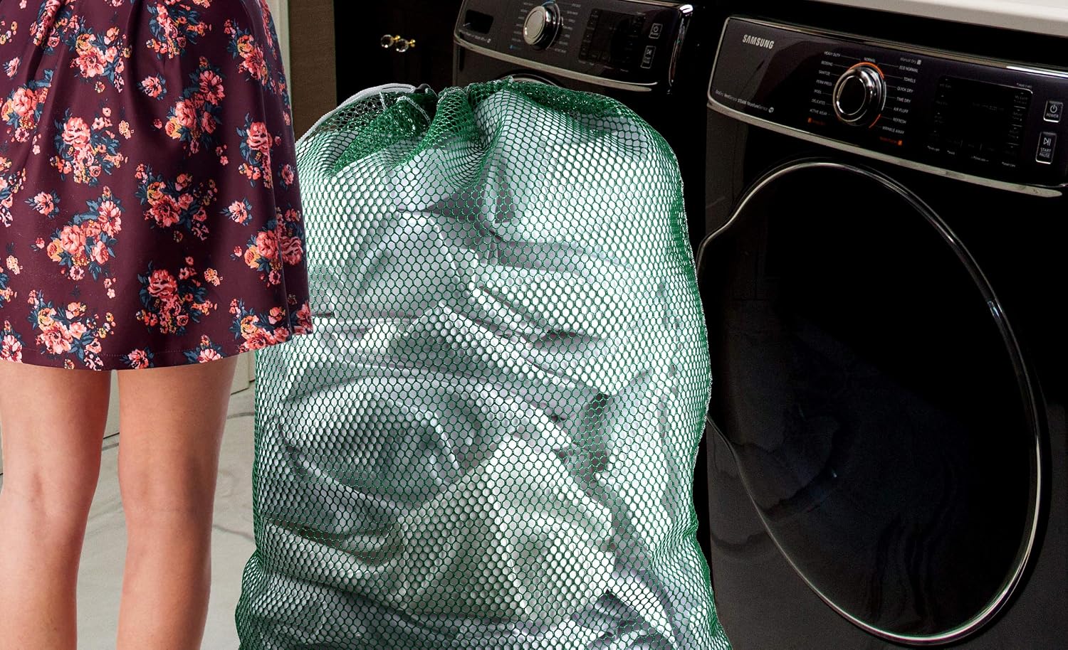 Commercial Mesh Laundry Bag - Sturdy Mesh Material with Drawstring Closure. Ideal Machine Washable Mesh Laundry Bag for Factories, College, Dorm and Apartment Dwellers. (24" x 36" | Green)