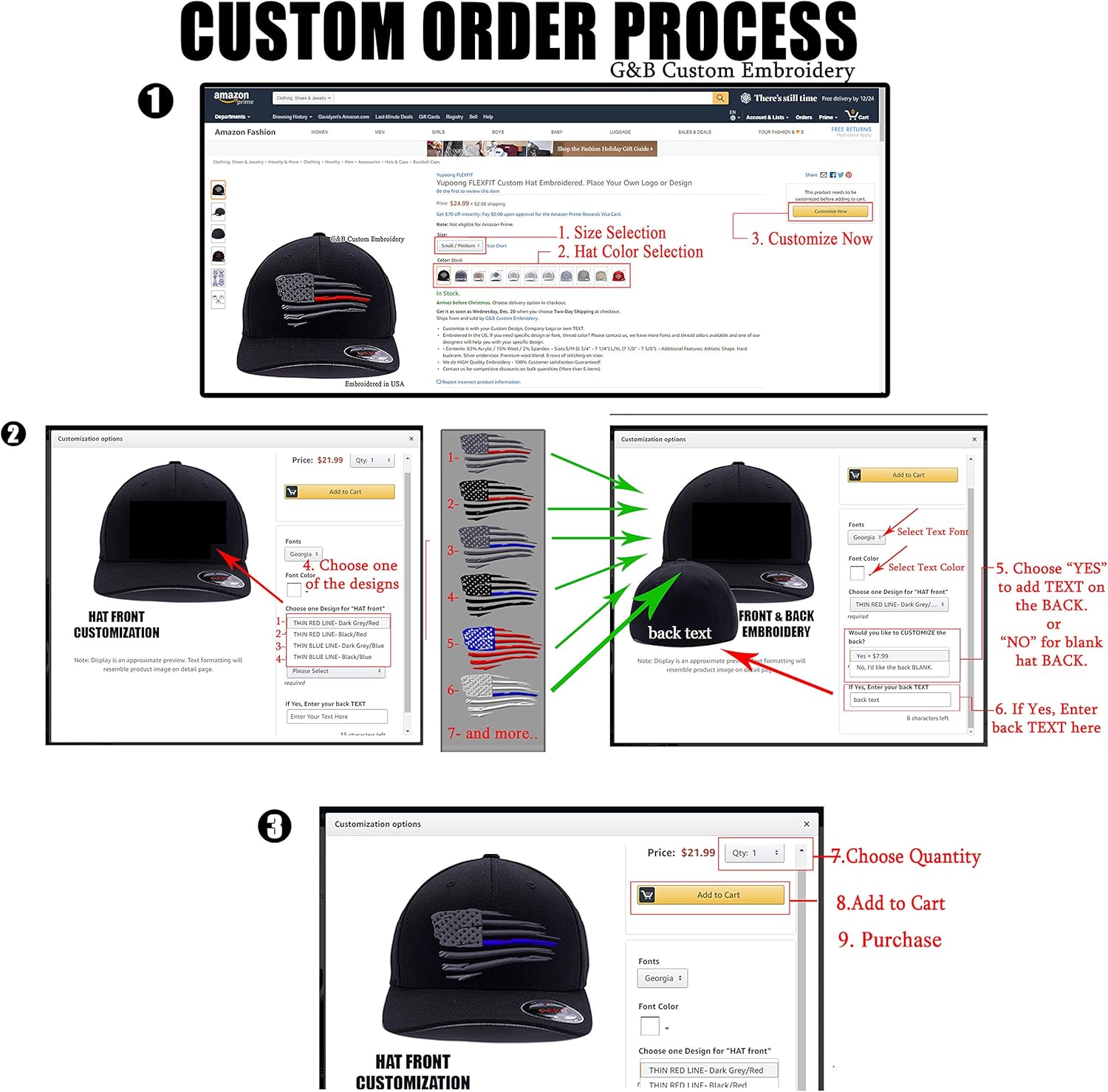 Miniatura 6 de Lineas delgadas tácticas sombrero de bandera estadounidense ondulado con línea roja, azulverdeamarilloblancoplatanaranja, Flexfit bordado