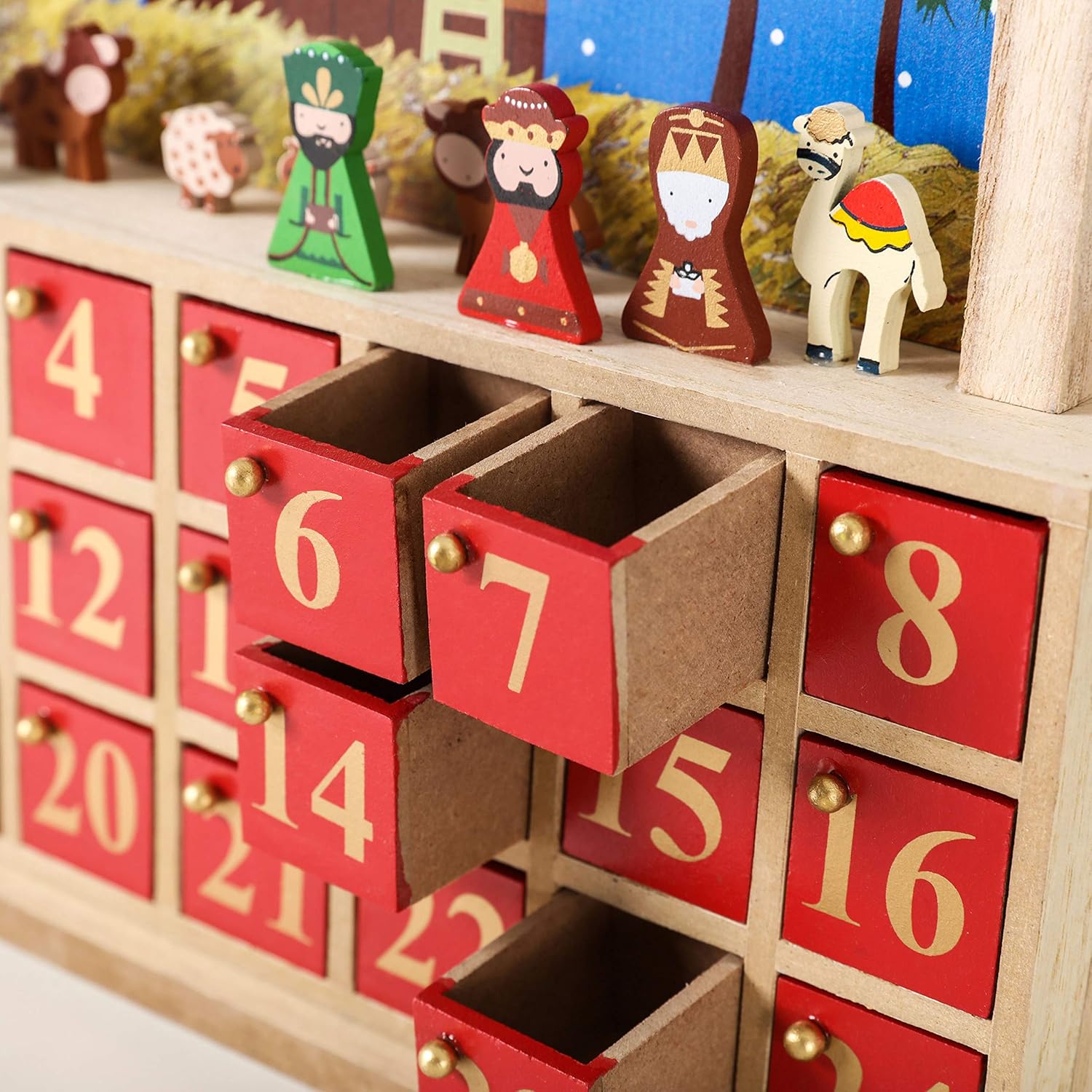 Reusable Wooden Advent Calendar to Fill - Bethlehem with 24 Doors - DIY Christmas Calendar 13.58 x 12.60 x 2.36 inches