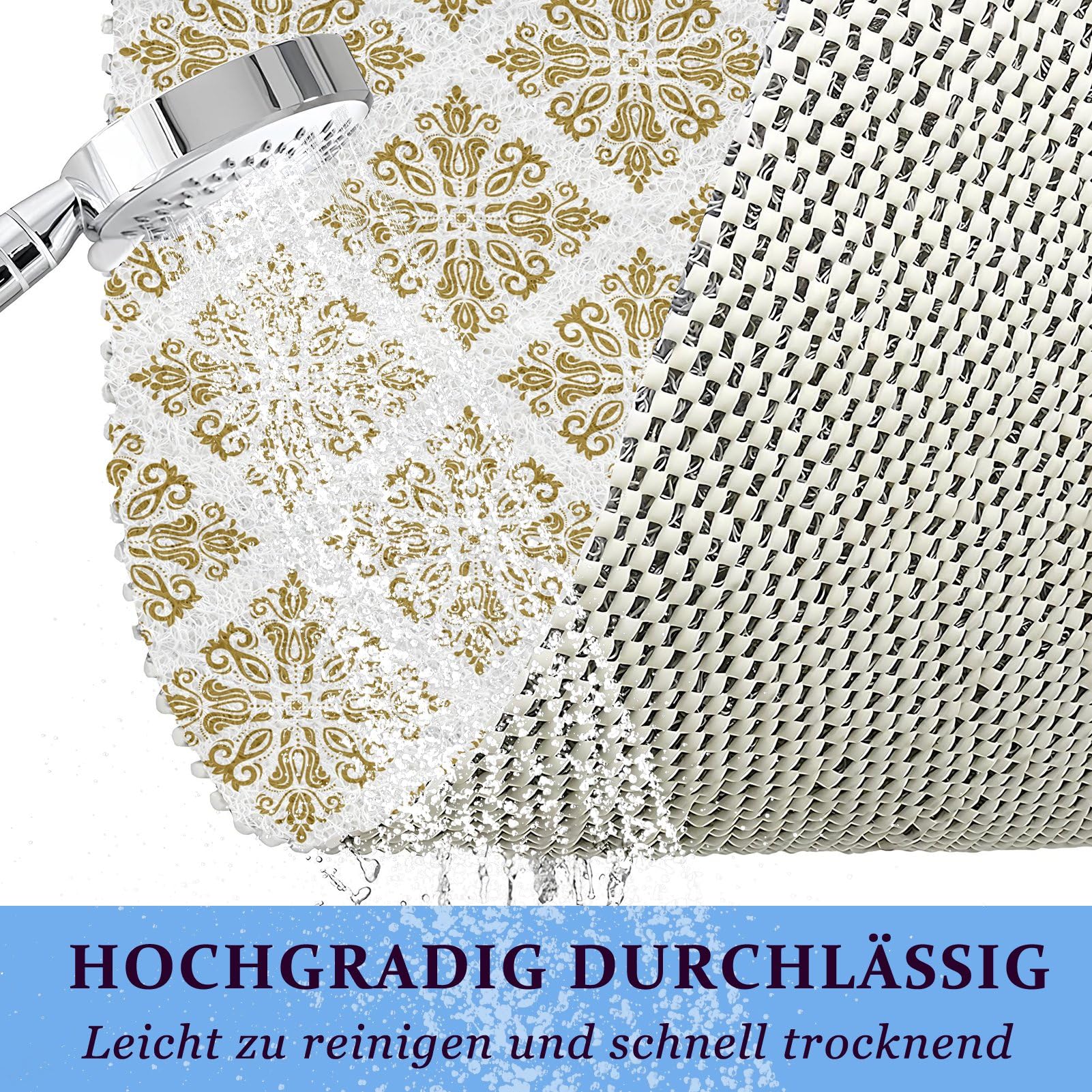 Alfombrilla de ducha antideslizante, 60 x 120 cm, suave, cómoda, de seguridad, alfombrilla de baño, alfombrilla antideslizante para bañera y zonas húmedas, color marfil