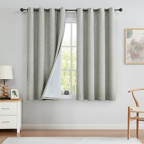 Miniatura 2 de Cortina opaca gris sólida con textura de lino pesado, panel de tratamiento de ventana para dormitorio, reducción de ruido, cortinas de triple