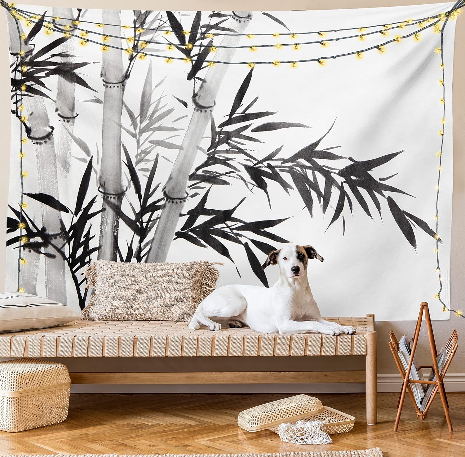 Ambesonne Forest Tapestry, Watercolor Tree Image Traditional Asian Ornament Style Culture Theme, Wall Hanging for Bedroom Living Room Dorm Decor, 60" X 80", Charcoal Grey and White