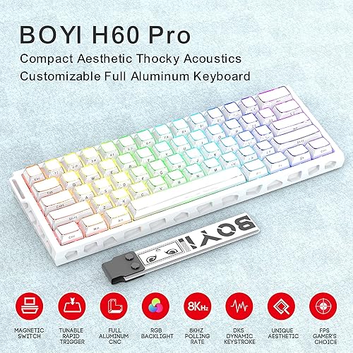 Miniatura 2 de BOYI H60Pro - Teclado magnético para juegos, 60% de aluminio hueco efecto Hall, disparador rápido, intercambio en caliente, tasa de sondeo 8K, 0.000