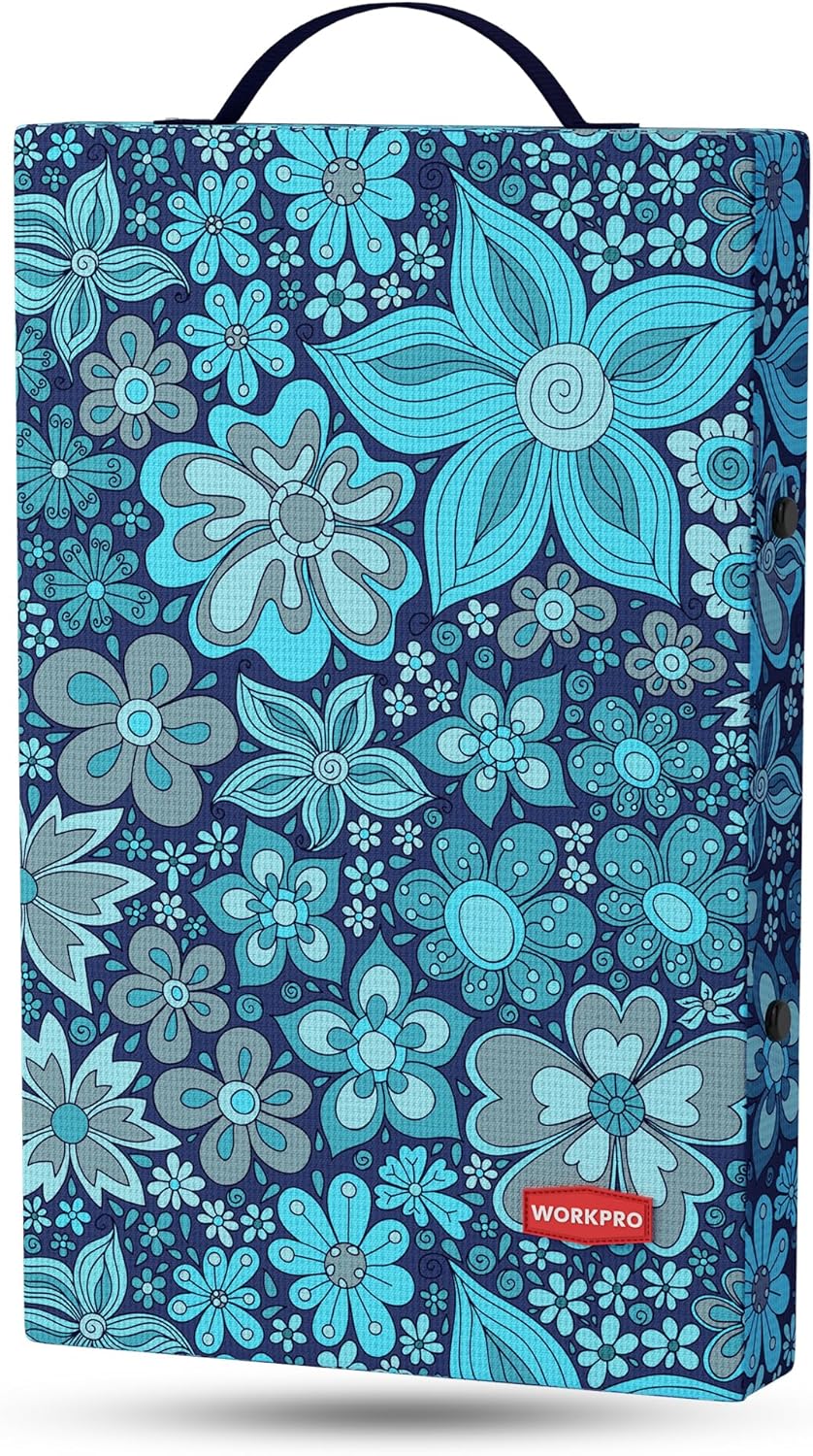 WORKPRO 17" Kneeling Pad with Removable Cover, Soft Pad Cushioning for Knee, Large Foam Kneeler Pad for Gardening, Daily Chores, Workout Supplies, Blue Floral Printing