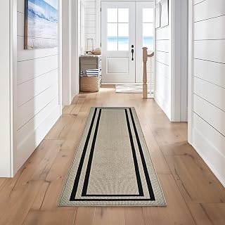Nautica – Runner Rug | Indoor Runners for Hallways and Entry Rugs| Non-Slip and Non-Skid Entry and Kitchen Door Mat| Machine Washable Entryway Carpet Rugs | 2'6" x 10' | Double Border Natural Twist