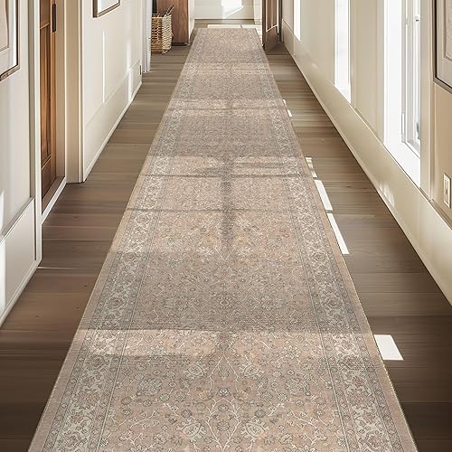 Well Woven Asha Rome - Alfombra de pasillo y escalera de tamaño personalizado, color beige crema, 26 pulgadas de ancho x 2 pies de largo (26