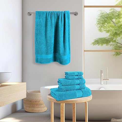 Miniatura 2 de Juego de 6 toallas de agua 100% algodón para baño, toallas de baño aguamarina, toallas de mano aguamarina, toallas de algodón altamente absorbentes