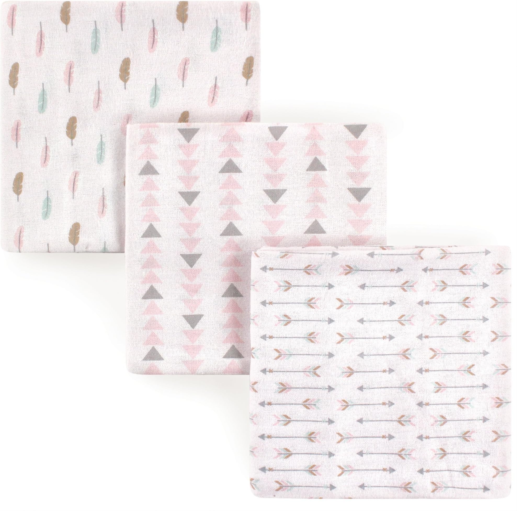 Luvable Friends Unisex Baby Cotton Flannel Receiving Blankets, Girl Feathers 3-Pack, One Size