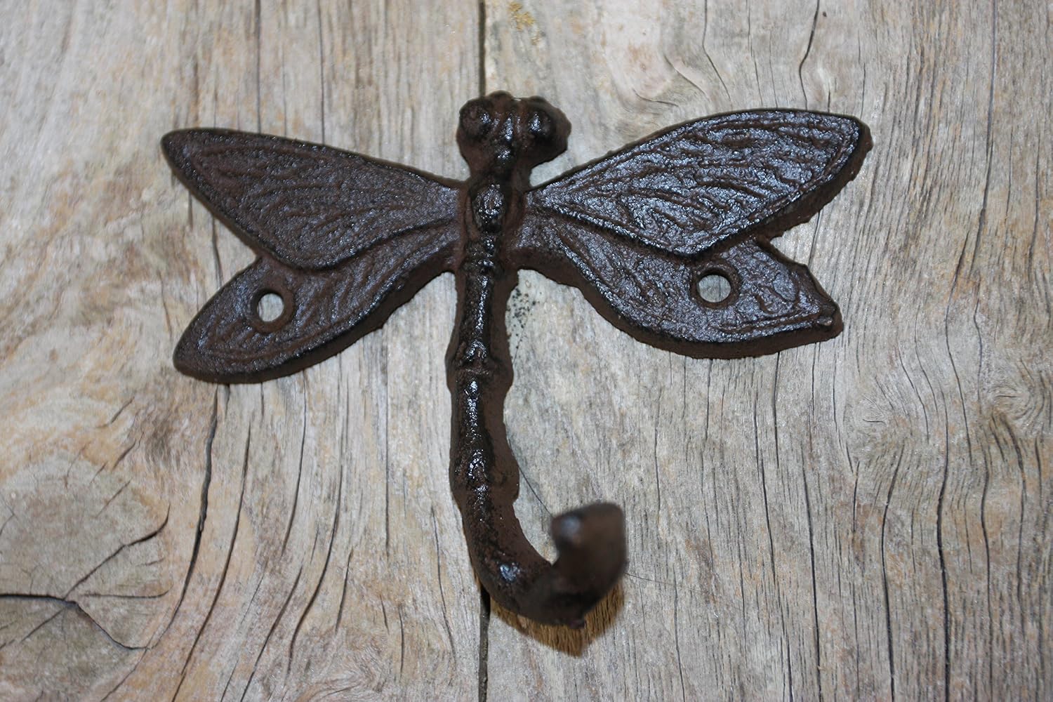 Rustic Country Dragonfly Bath Towel Hooks Powder Coat Brown Cast Iron, 3 1/4 inch Tall, H-90, Set of 4
