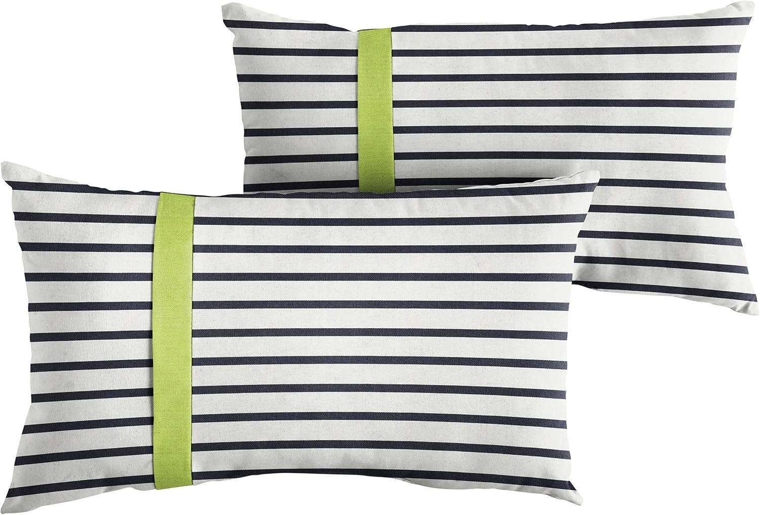 Sorra Home Lumbar Pillow, 12 in x 24 in, Blue White Stripe with Macaw Green