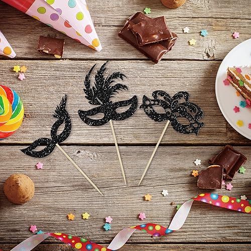 Miniatura 3 de Gyufise 24 máscaras de mascarada para cupcakes con purpurina para despedida de soltera, para cupcakes, comida y frutas, baile de máscaras, Mardi