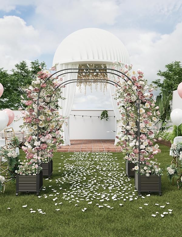 Span 70.9 in Garden Arch Trellis for Climbing Plants, Metal Wedding Arch Flowers Frame Backdrop Stand,Balloon Decor Garden Arch Arbor for Wedding Garden Party Plant Support Flower，Raised Planter Box by GarveeLife - Image 6