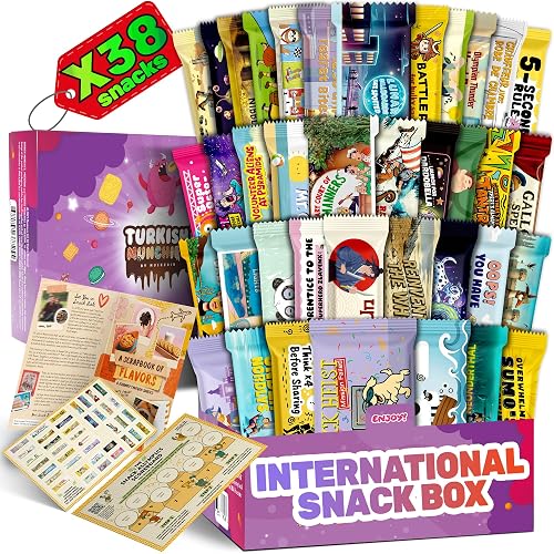 Turkish Munchies by Muekzoin Mega International Snack Box,Premium Exotic Foreign Snacks,Unique Snack Food Gifts Included,Try Extraordinary Snacks,Candies from Around the World,32 Full-Size Snacks - Mega Purple