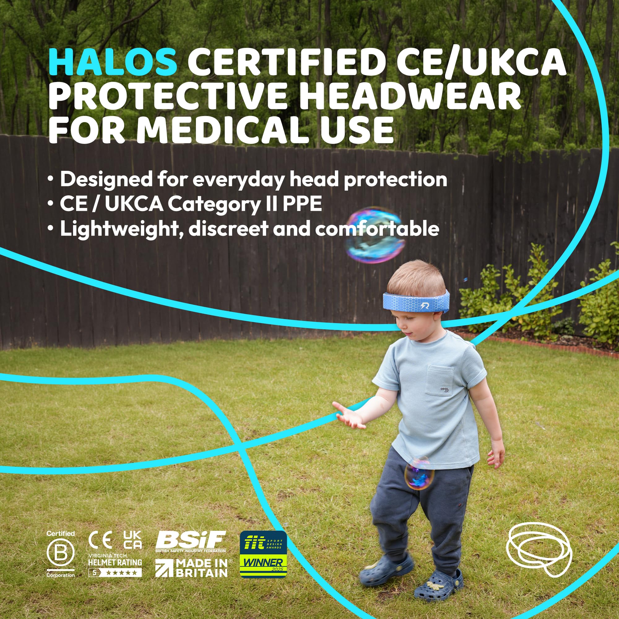 NeuroSure Rezon Halos® - Diadema protectora, color azul claro, protección ligera para la cabeza para epilepsia, autismo, cuidado de ancianos y riesgo de caídas, suave para uso diario