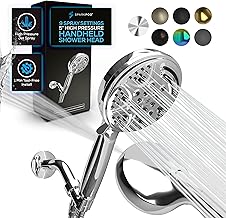 SparkPod 5 Inch 9 Spray Setting Handheld Shower Head - Water Saving Pause With On/Off Switch - Tool-Free 1-Min Install - Pulsating Rain Mode - Relaxing Rain Shower With Soothing Mist - Luxury Chrome