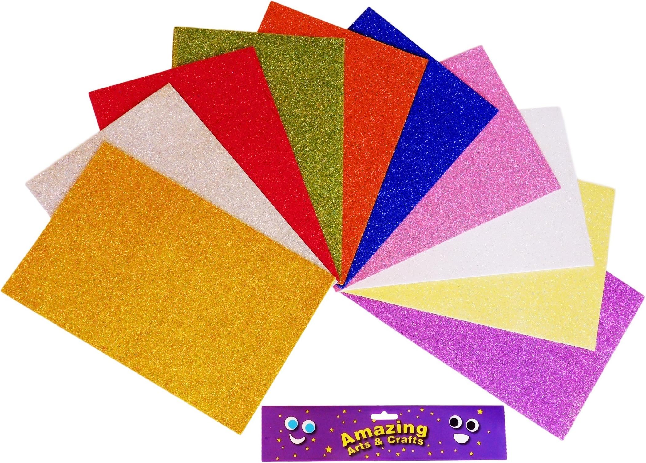 10 Foam Sheets for Craft Self Adhesive A4 Glitter Assorted Colours