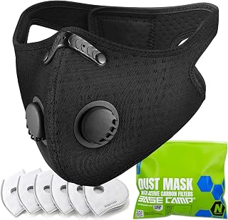 BASECAMP N Plus Reusable Dust Mask: 360° Seal MNL Material, 6 Filters, 99.6% Filtration for Dust, Pollen, Welding, Construction, Woodworking