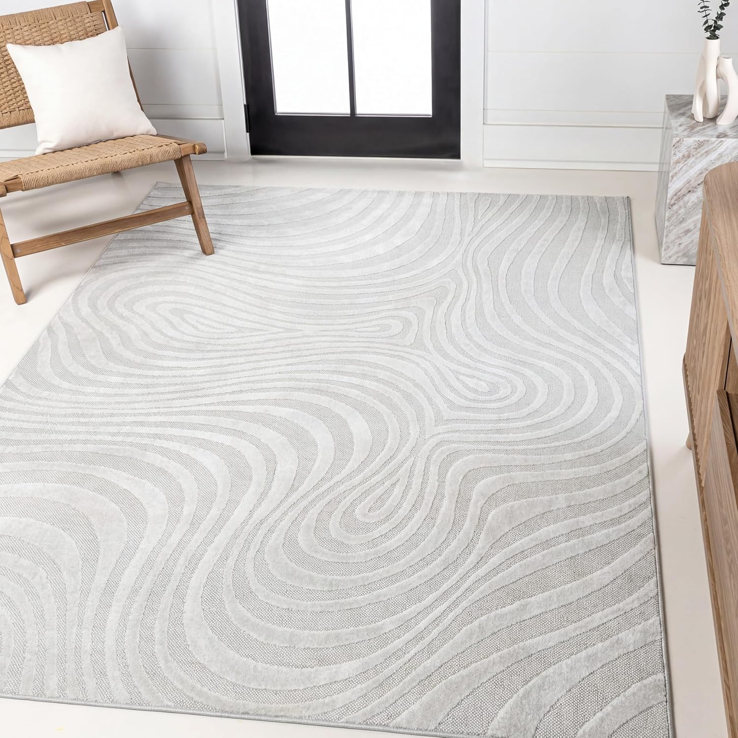 JONATHAN Y Maribo High-Low Abstract Striped Indoor/Outdoor Area Rug, Contemporary, Modern, Vintage, Bohemian for Bedroom,Kitchen,Living Room,Non Shedding,Easy-Washing, Cream, 8x10 (SCN103A-8)