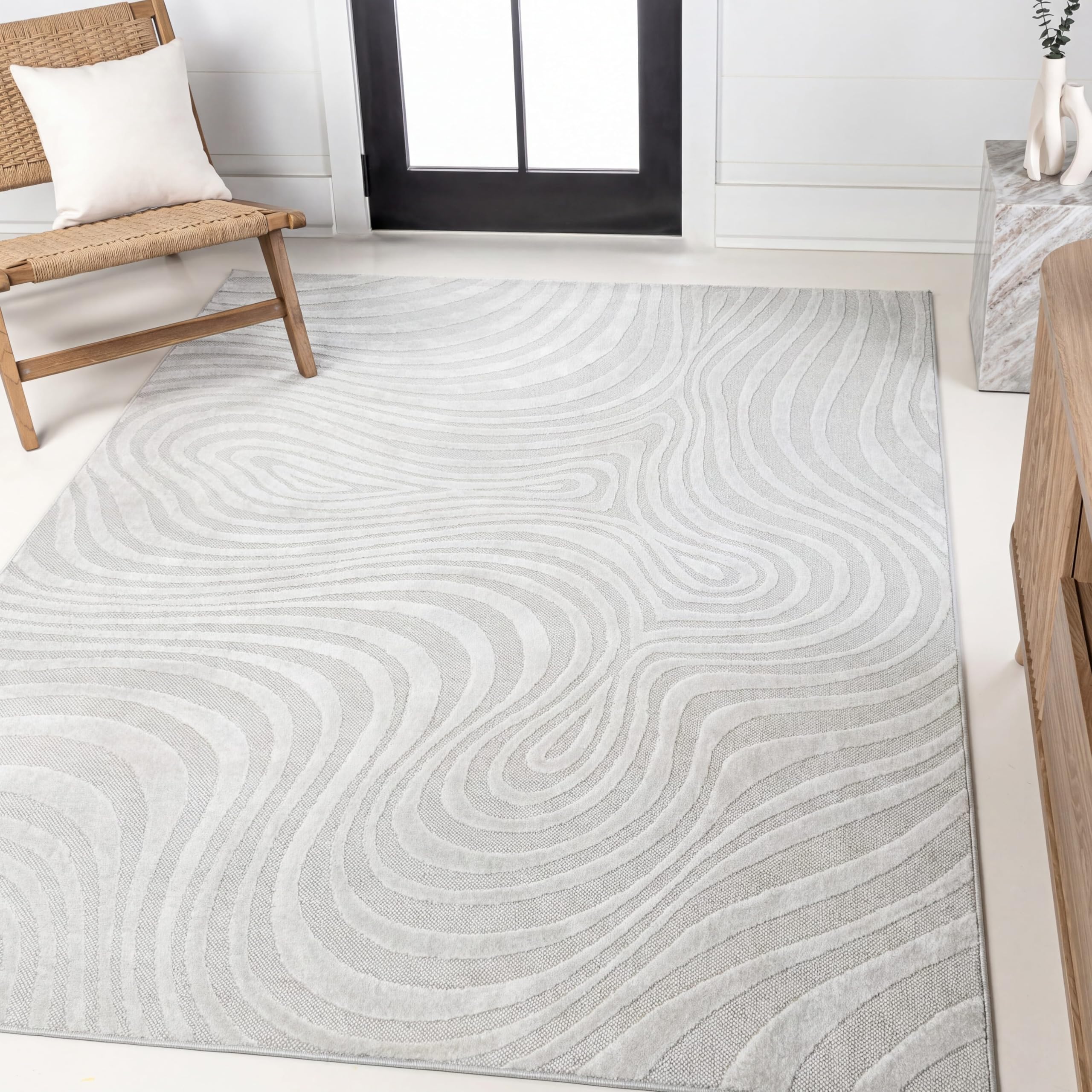 JONATHAN Y Maribo High-Low Abstract Striped Indoor/Outdoor Area Rug 5x8, Cream/Ivory, Contemporary, Modern, Vintage, Bohemian for Bedroom,Kitchen,Living Room,Non Shedding,Easy-Washing (SCN103A-5)