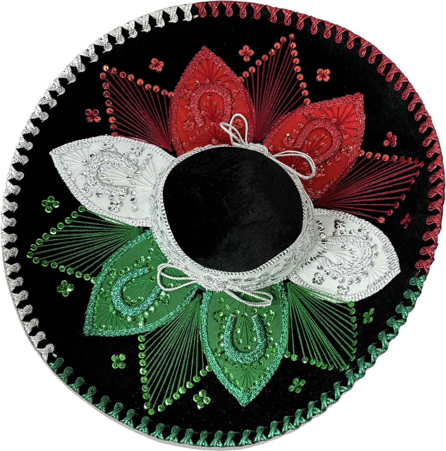 Authentic Mariachi Charro Sombrero - Traditional Mexican Hat with Unique Embroidery, Black Green Red and White (Design and Color May Vary) - Image 4
