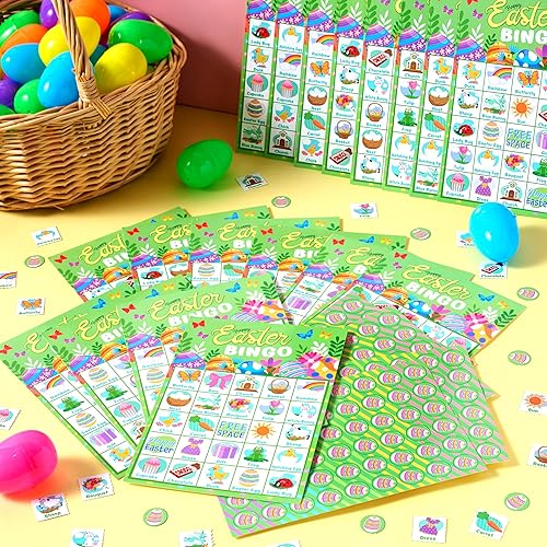 Miniatura 5 de JOYIN Tarjetas de bingo de Pascua para 28 jugadores (5 x 5) para juegos de golosinas de fiesta de Pascua, regalo de aula escolar para niños