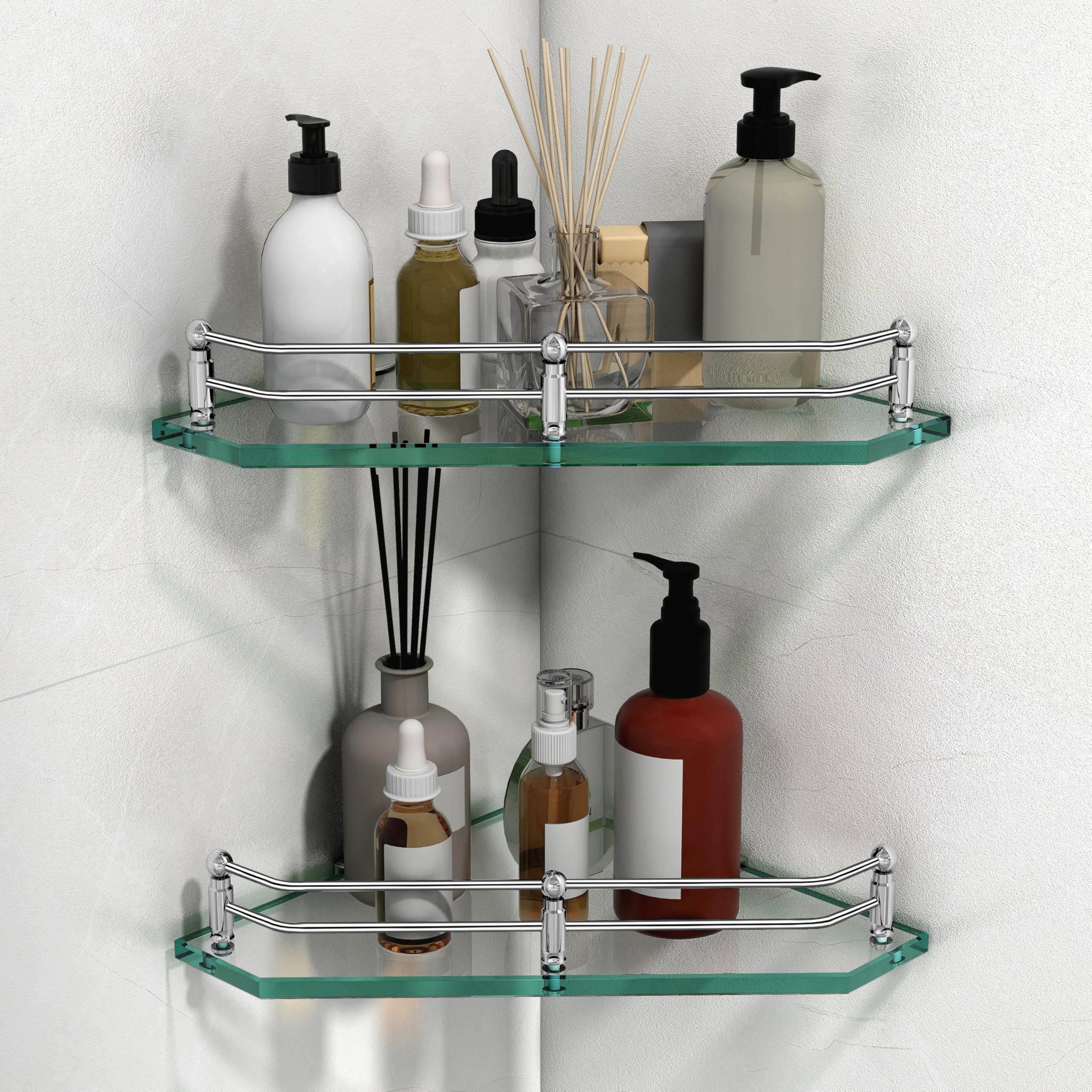 Plantex Glass Corner Shelf for Bathroom Wall/Kitchen Corner Glass Shelf/Wall Storage Shelf Transparent Glass (9x9 Inches - Pack of 2)-image-44