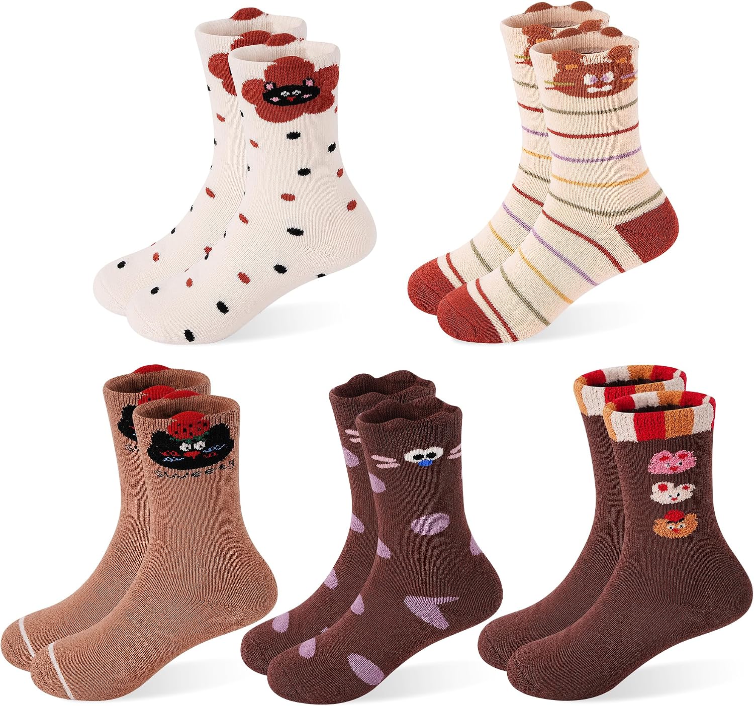 Girls Warm Socks, Kids Winter Socks for Toddler Girls (1-12 Years), 5 Pairs Thicken Crew Socks