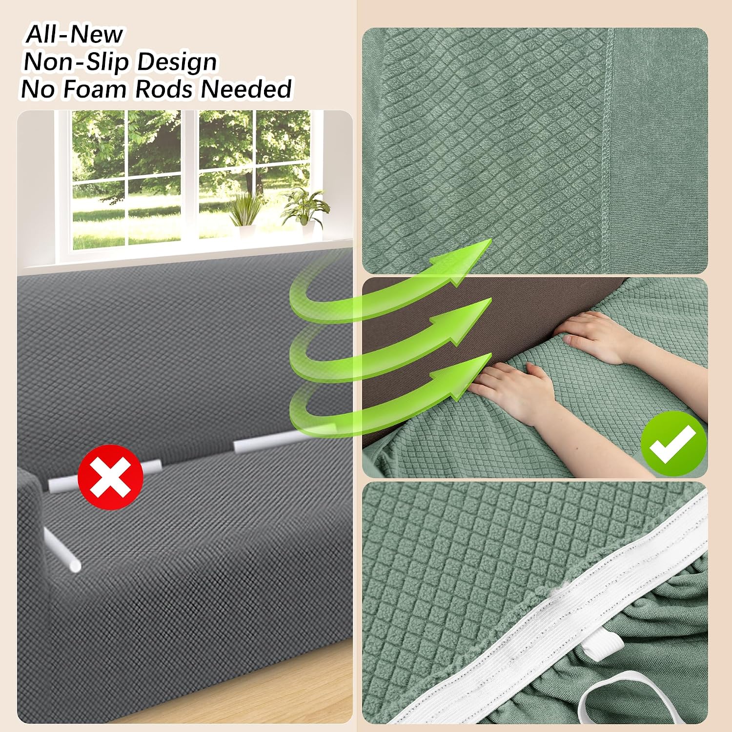 Arfntevss Stretch Sectional Couch Covers L Shaped Corner Sectional Sofa Cover Washable Jacquard Soft Fleece U Shape Sofa Slipcovers Anti Slip Furniture Protector for Dogs Pets (X-Large, Sage Green)