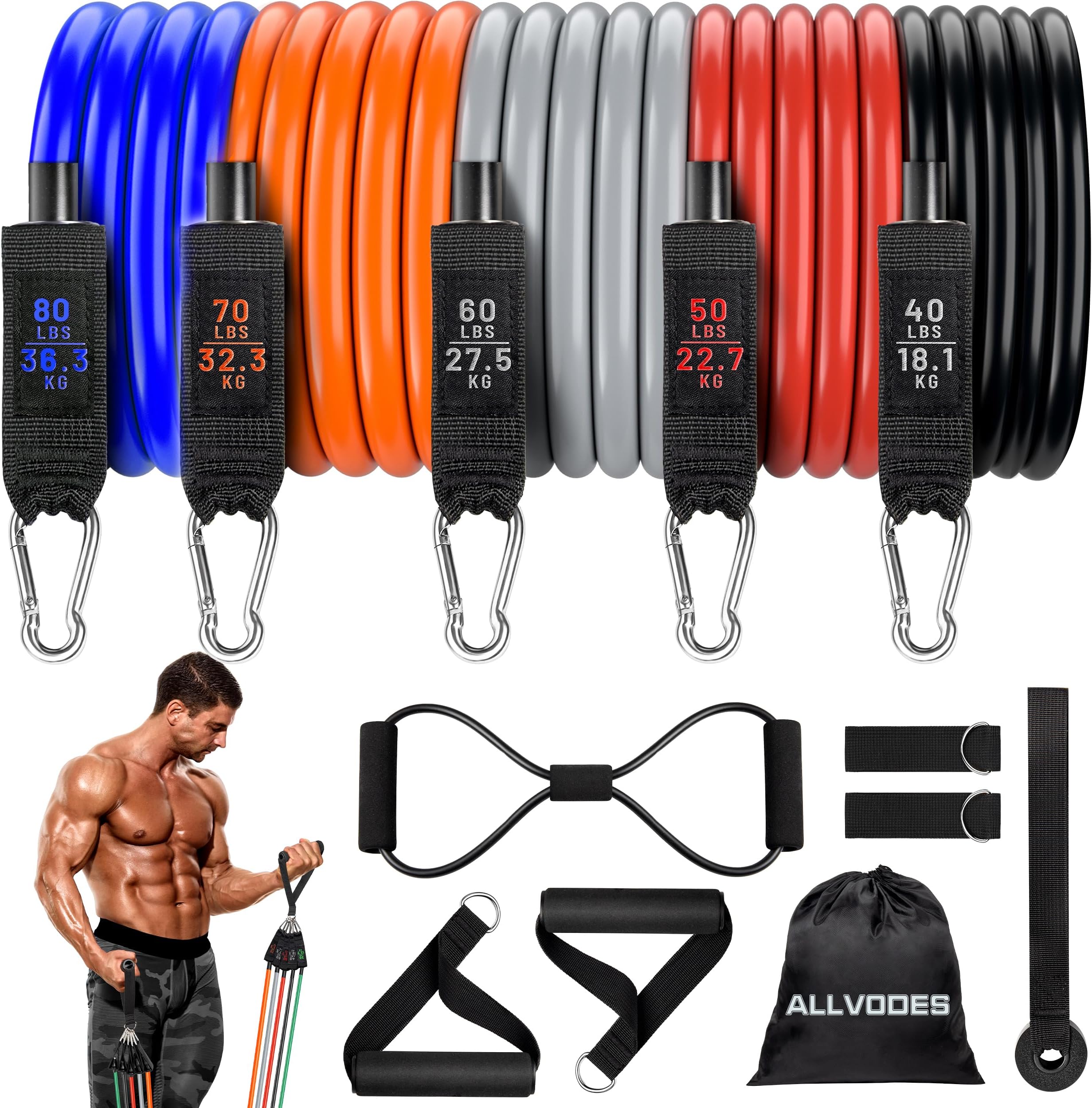 Resistance Bands, Resistance Band Set, Workout Bands, Exercise Bands for Men and Women, Exercise Bands with Door Anchor, Physical Therapy, Shape Body