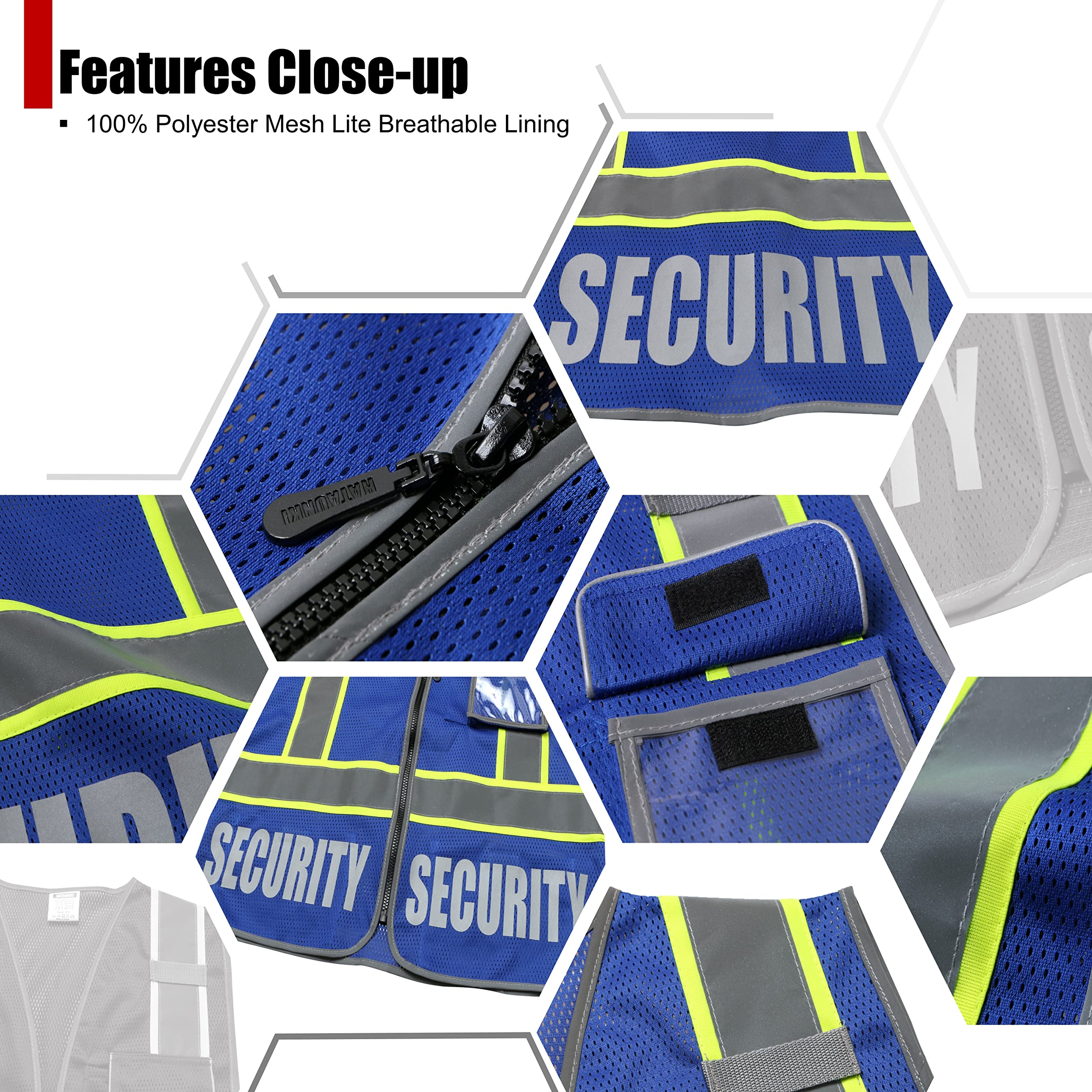 Retro-Reflection - Chalecos de seguridad de seguridad de malla azul resistente con 5 bolsillos y cremallera frontal cumple con ANSI/ISEA 107-2015 (Blue-22, Small)