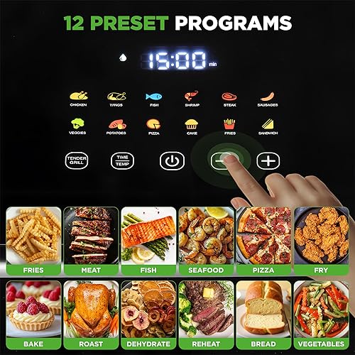 Miniatura 3 de NutriChef Freidora de aire eléctrica de 6 litros y función de vaporera de alimentos 12-1 funciones de cocción preestablecidas, papas fritas, pollo