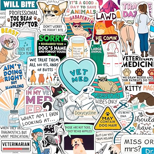 100Pcs Veterinary Stickers for Water Bottle - Funny Vet Stickers and Decals - Funny Veterinary Gifts, Party Supplies & Decorations - Vet Tech Gifts for Women & Men