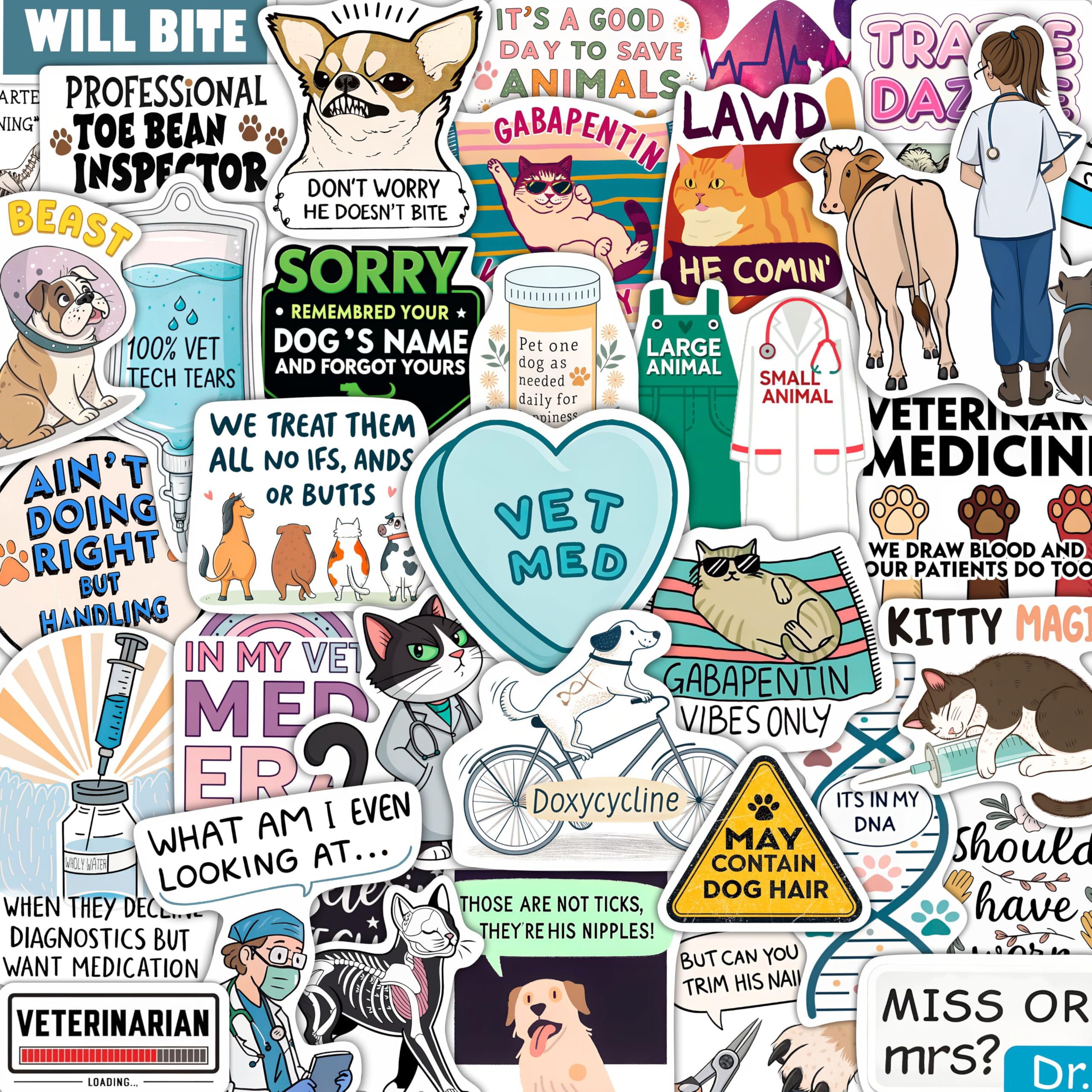 100Pcs Veterinary Stickers for Water Bottle - Funny Vet Stickers and Decals - Funny Veterinary Gifts, Party Supplies & Decorations - Vet Tech Gifts for Women & Men