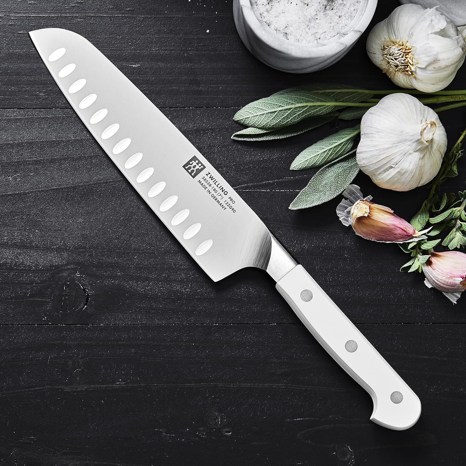 ZWILLING Pro Le Blanc 7-inch Slim Hollow Edge Santoku Knife