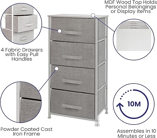 Miniatura 4 de Flash Furniture Harris - Cómoda de almacenamiento de 4 cajones, cómoda moderna para dormitorio con 4 cajones de tela fáciles de tirar y parte