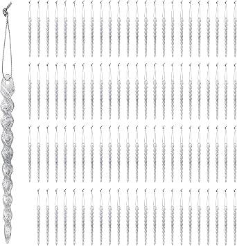 Icicle Christmas Ornaments Set of 96, Silver Iridescent Glitter Icicles, 5 Inch Hanging Xmas Tree Decorations, Sparkly Winter Icicle Ornaments for Christmas Tree, Holiday Party, Garland & Home Decor