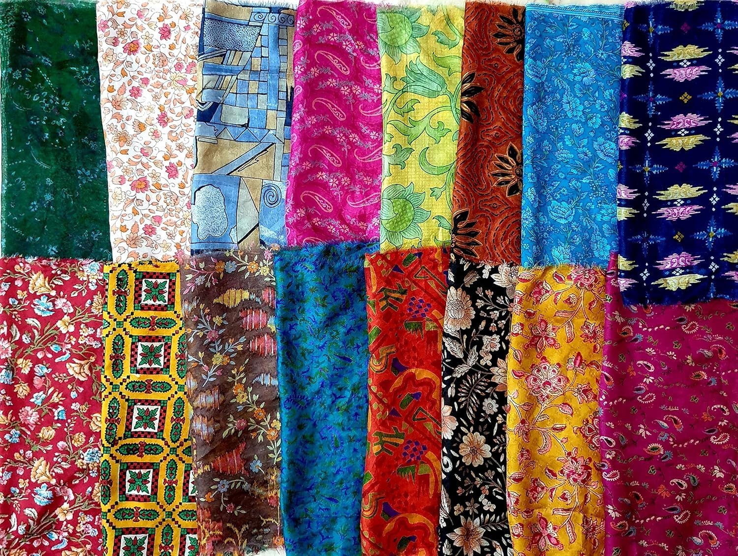 Pure Sari Silk Fabric Material Remnant 30 pcs 8" Squares Mixed Easter Eggs Coloring