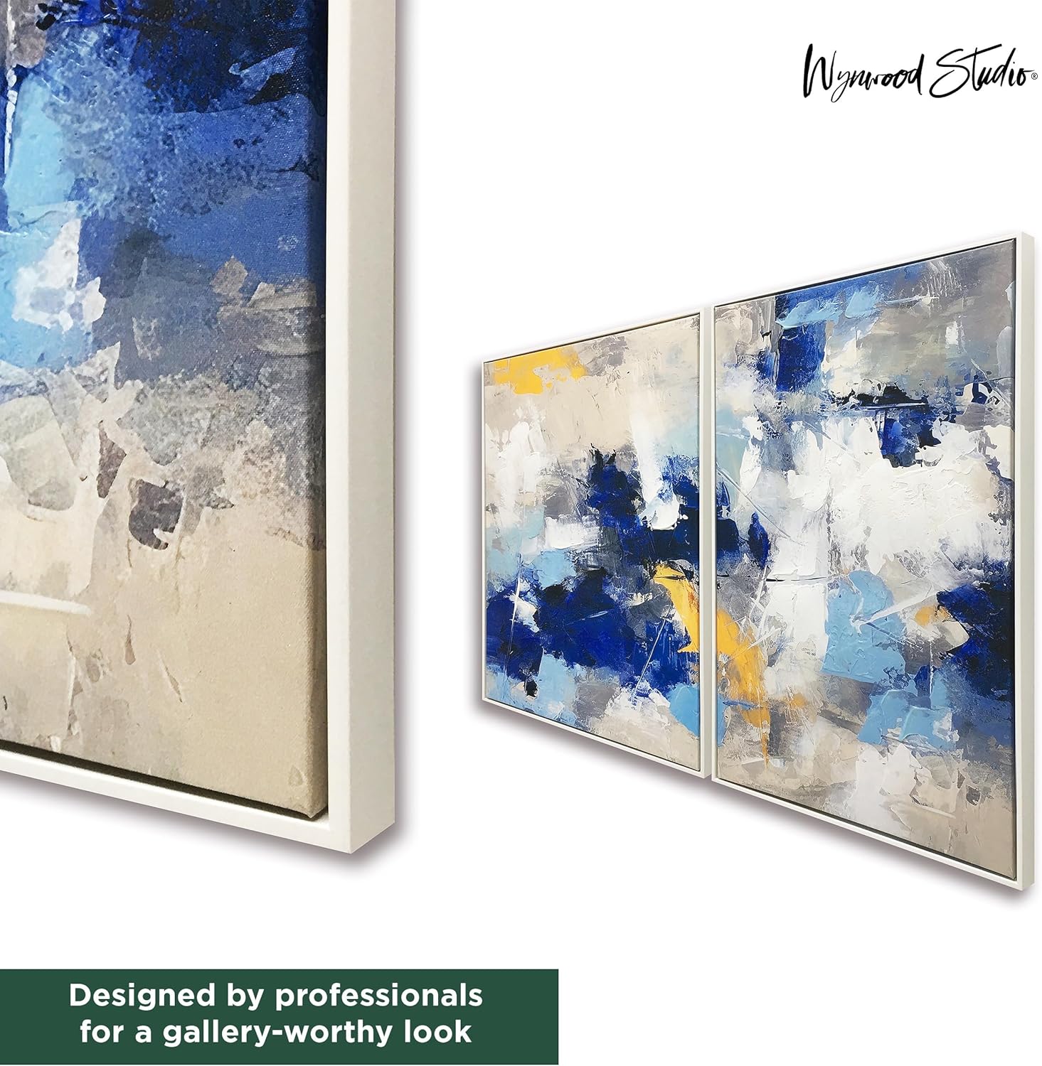 Wynwood Studio Show in Clouds Blue White Abstract Framed Wall Art With Hand Painted Accents, Set of 2, 20" x 30"