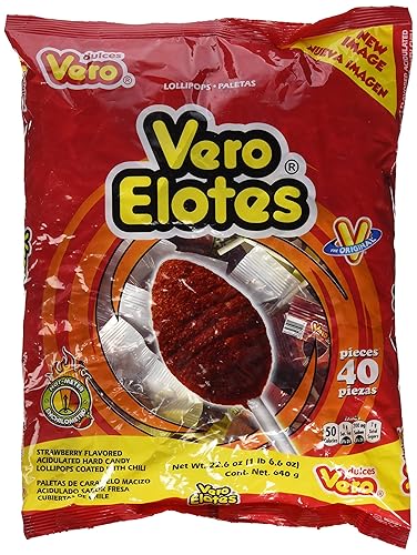 Paletas elotes Vero sabor fresa con chile caramelo macizo mexicano 40 piezas