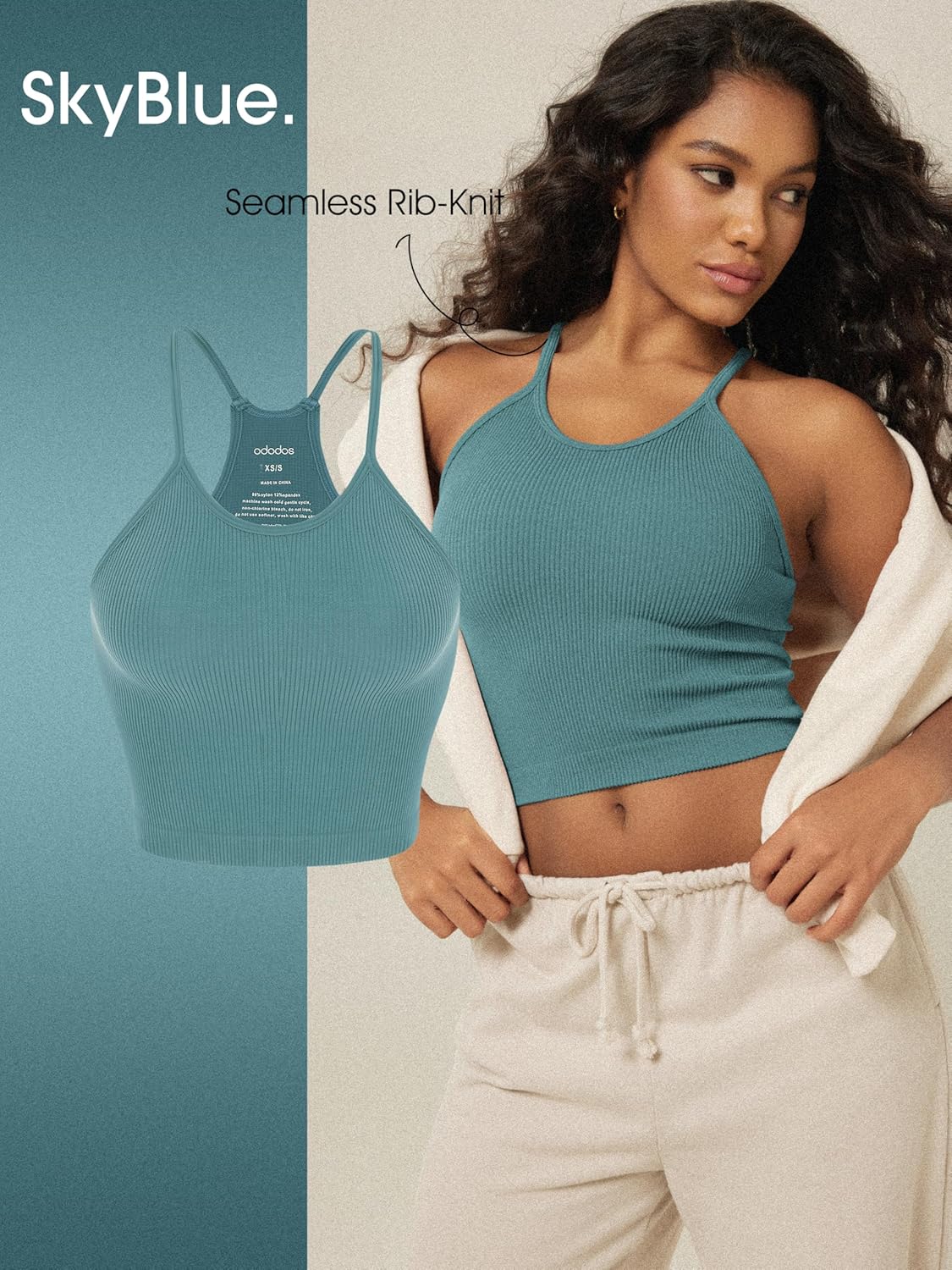 ODODOS Women's Crop 3-Pack Seamless Rib-Knit Camisole Crop Tank Tops - Image 5