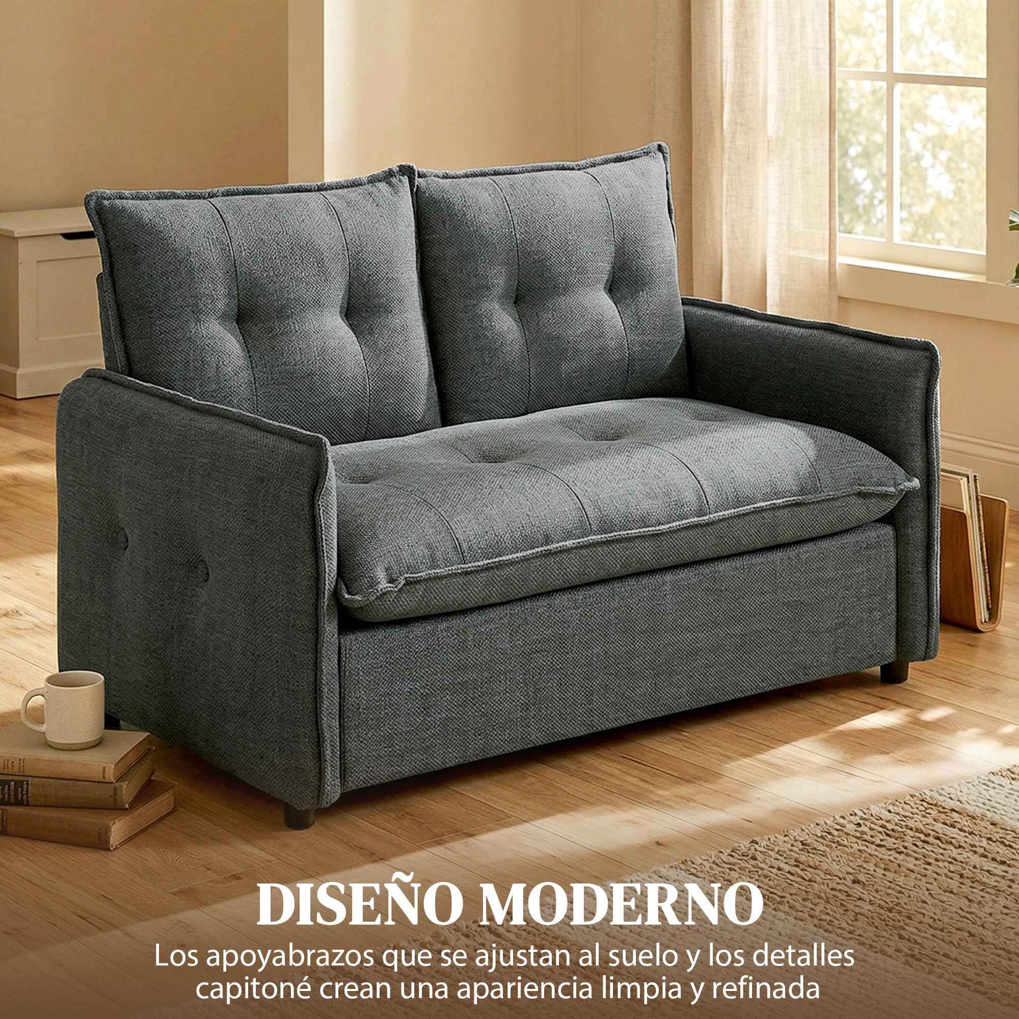 HOMCOM Sofá de 2 Plazas, Tapizado en Lino, Sofá Moderno con Acolchado Grueso, Diseño Capitoné, para Espacios Pequeños, Salón, Dormitorio, Oficina, Sala de Estar, 131x75x85 cm, Gris Oscuro