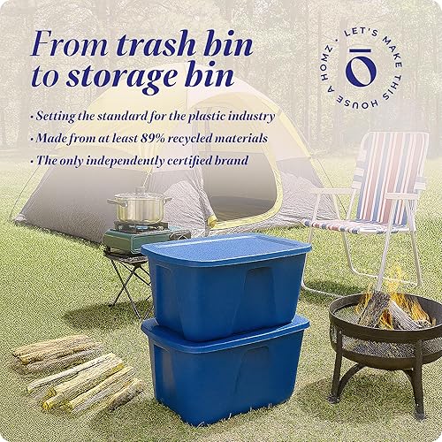 Miniatura 7 de HOMZ Contenedor de plástico apilable estándar grande de 32 galones con tapa a presión segura para organización del hogar, color azul, (paquete de 2)