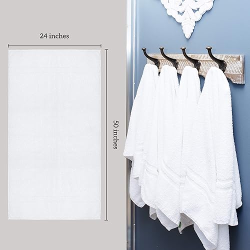 Vista 7 de GREEN LIFESTYLE Toalla de baño de lujo, paquete de toallas de baño grandes blancas para spa, gimnasio, baño, hotel, 86% algodón y 14% poliéster