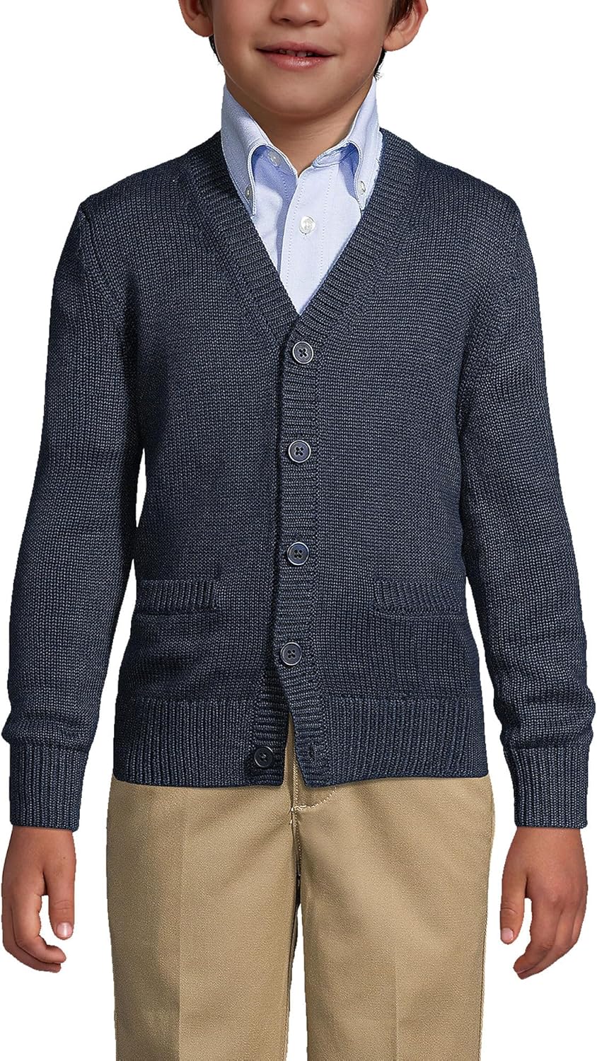 Lands' End School Uniform Boys Cotton Modal Button Front Cardigan Sweater