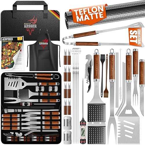 KESSER® Grillbesteck Set 37-teilig Grillzubehör aus rostfreiem Edelstahl Grillset mit